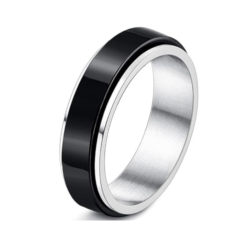 Silver & Black Stainless Steel Spinner Ring Fidget Band